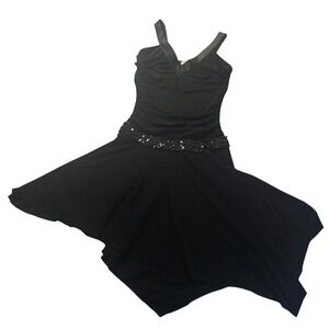 VTG Taboo Black Dress S XS Satin Trim Sequin Waist Handkerchief Hem Cocktail